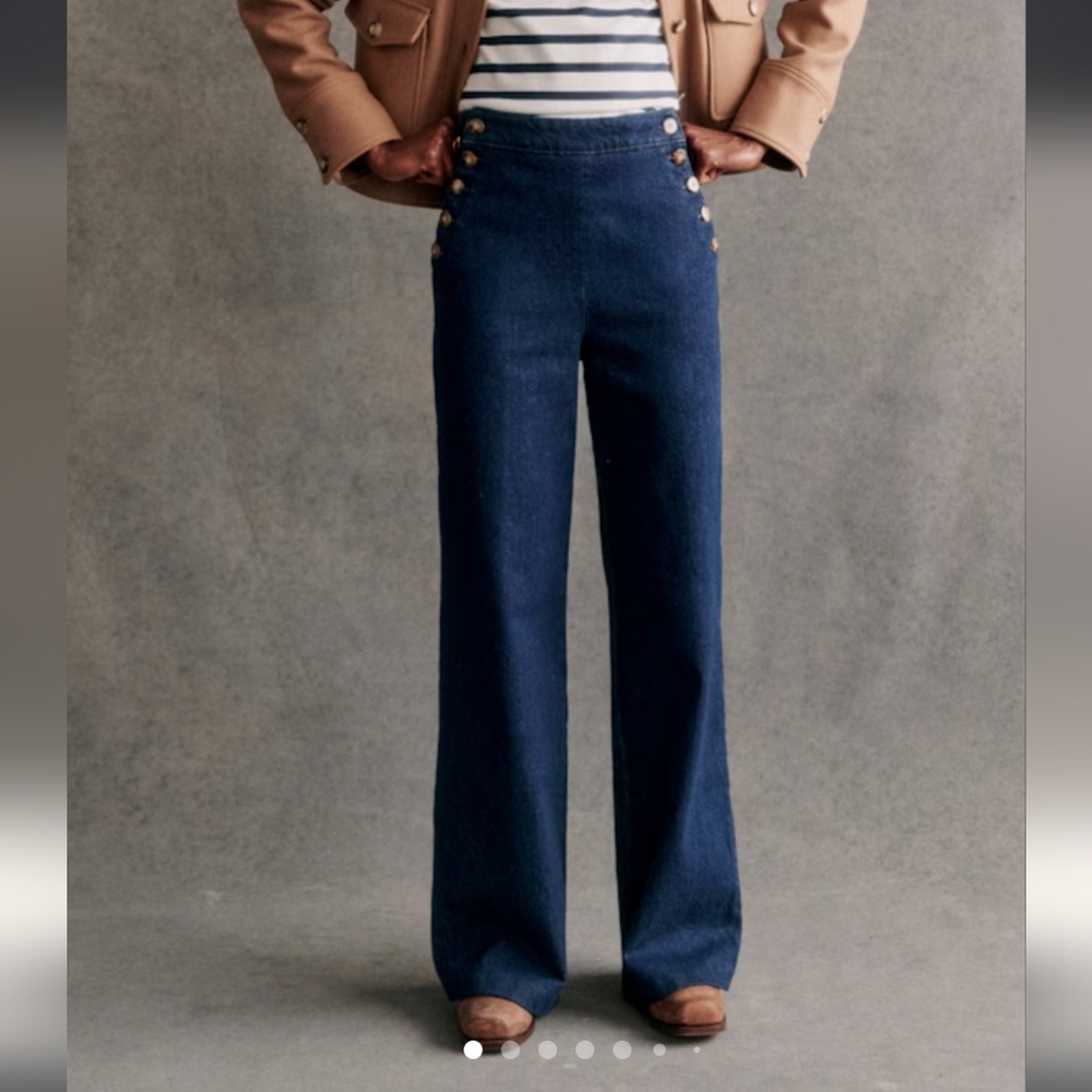 MaxMara Navy High-Waist Wide-Leg Pants with Button Detail